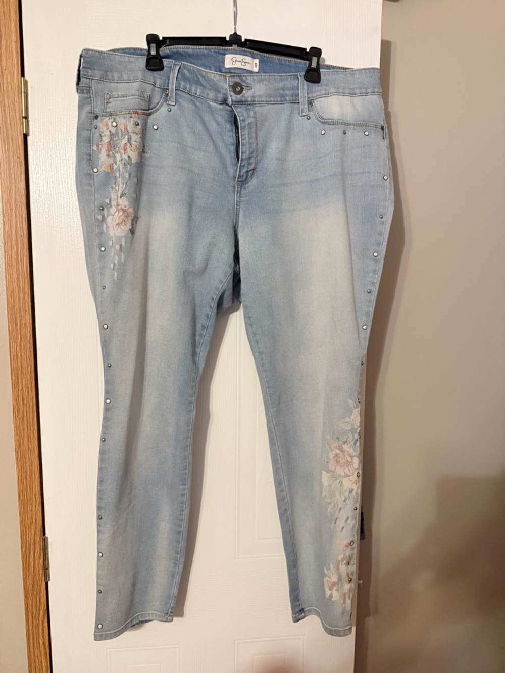 Jessica Simpson Light Blue Floral Skinny Jeans with Stud Accents
